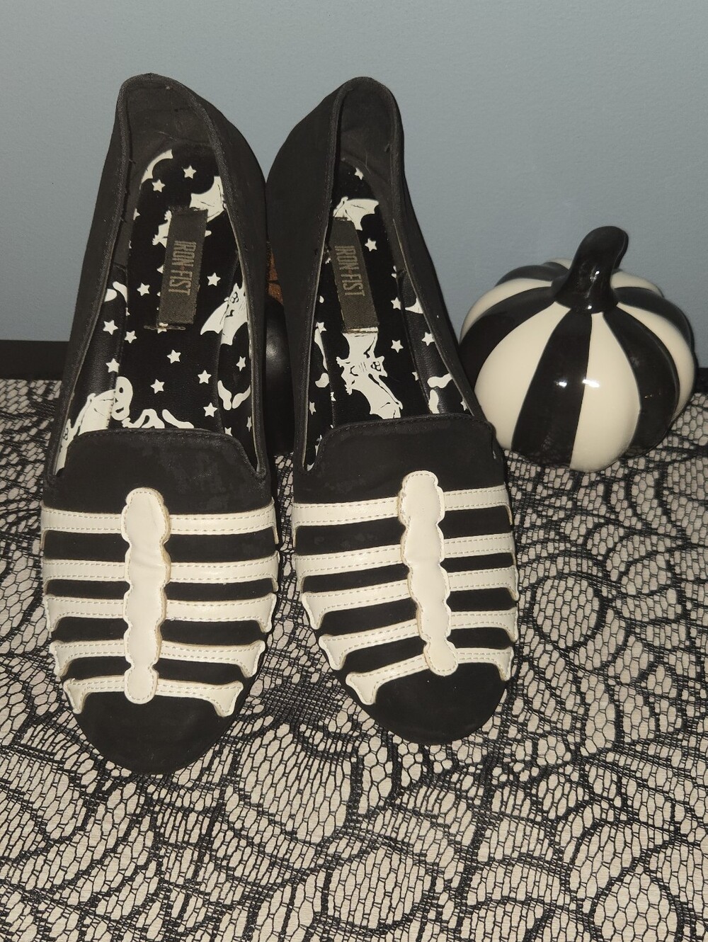 Iron Fist Black and White Skeleton Slip-On Flats (Size 7)